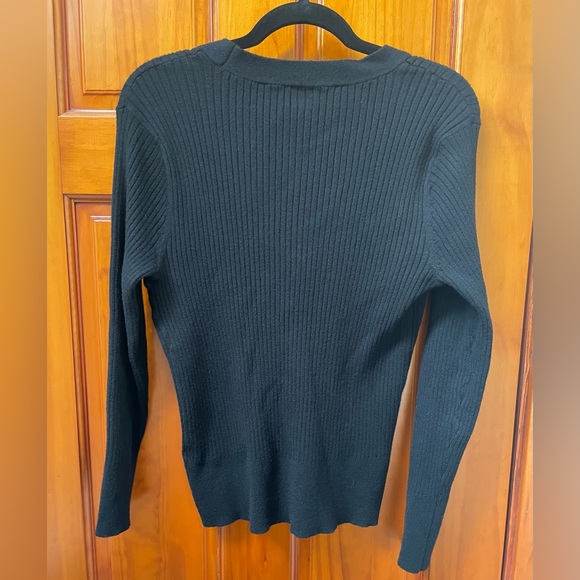 A New Day Ribbed V-Neck Slim Cardigan Sweater Black Large - Picture 6 of 14